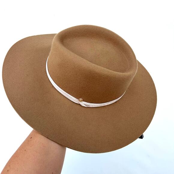 New Rag & Bone Camel Florence Fedora Small Wool Hat 52 Tan Brown Boho Western - Picture 4 of 8